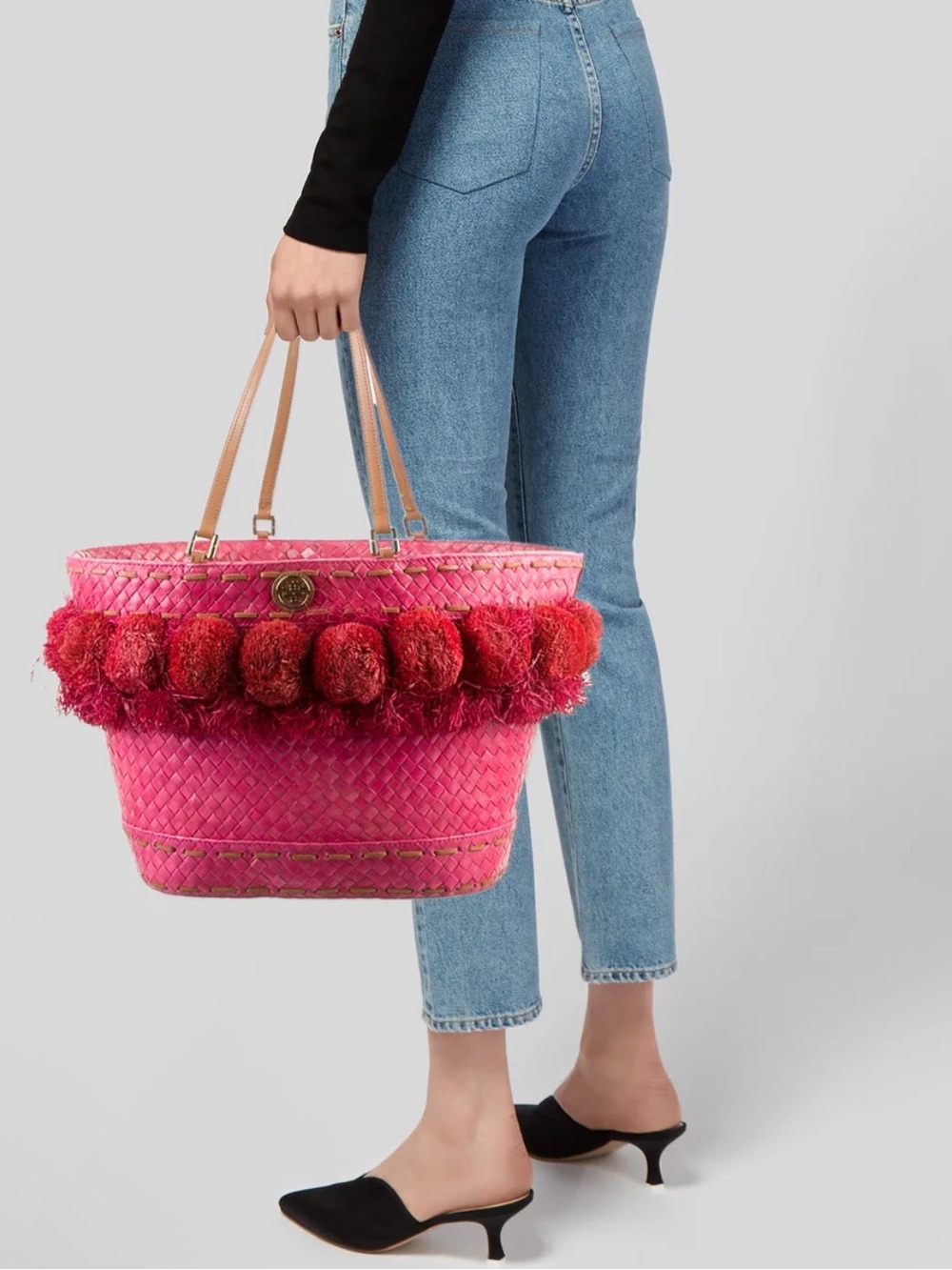 Tory Burch Handwoven Nora Bucket Tote in Red and Pink - Picture 2 of 16